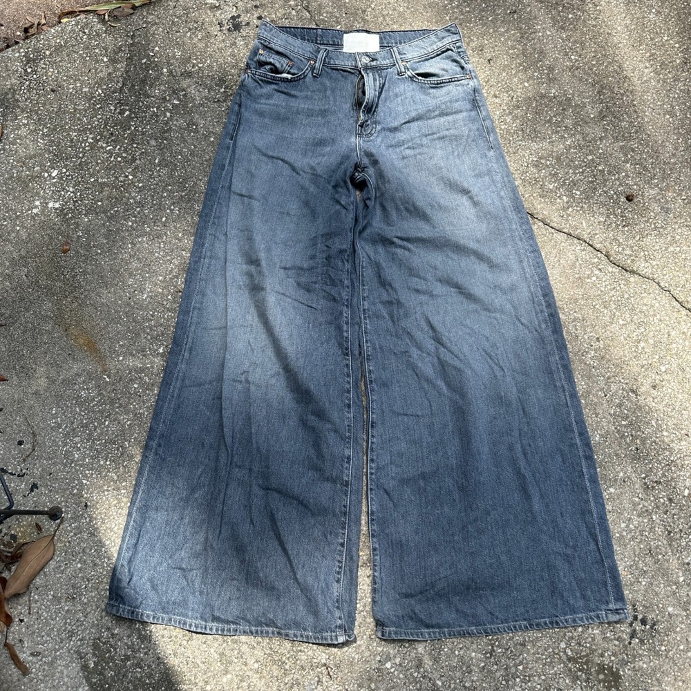 Mother Superior The Sneak Wide Leg Jeans Faded Blue Denim Size 28 High Rise